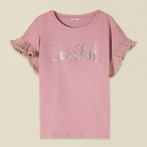 Oltre - T-shirt in cotone con cristalli e rouches - Rosa
