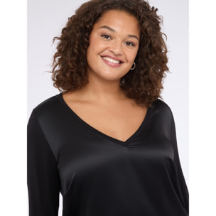 Fiorella Rubino - Camiseta bimatérica con escote en V y mangas largas - Negro