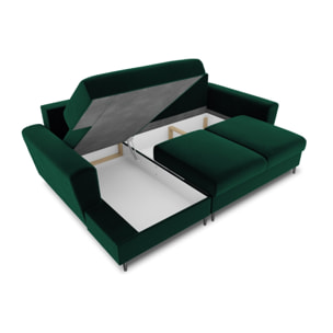 Canapé d'angle gauche convertible avec coffre de rangement "Kyoto" 4 places en velours vert bouteille