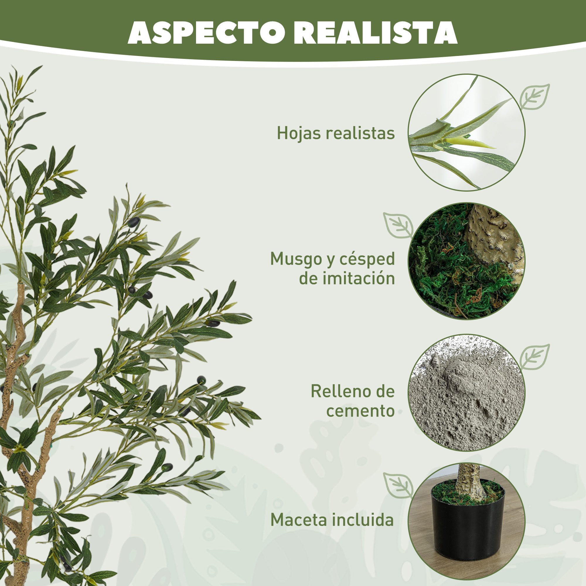 Planta Artificial Decorativa Grande 150 cm Olivo Artificial Árbol Sintético de Interior con 32 Aceitunas Decoración para Hogar Oficina Balcón Dormitorio Verde