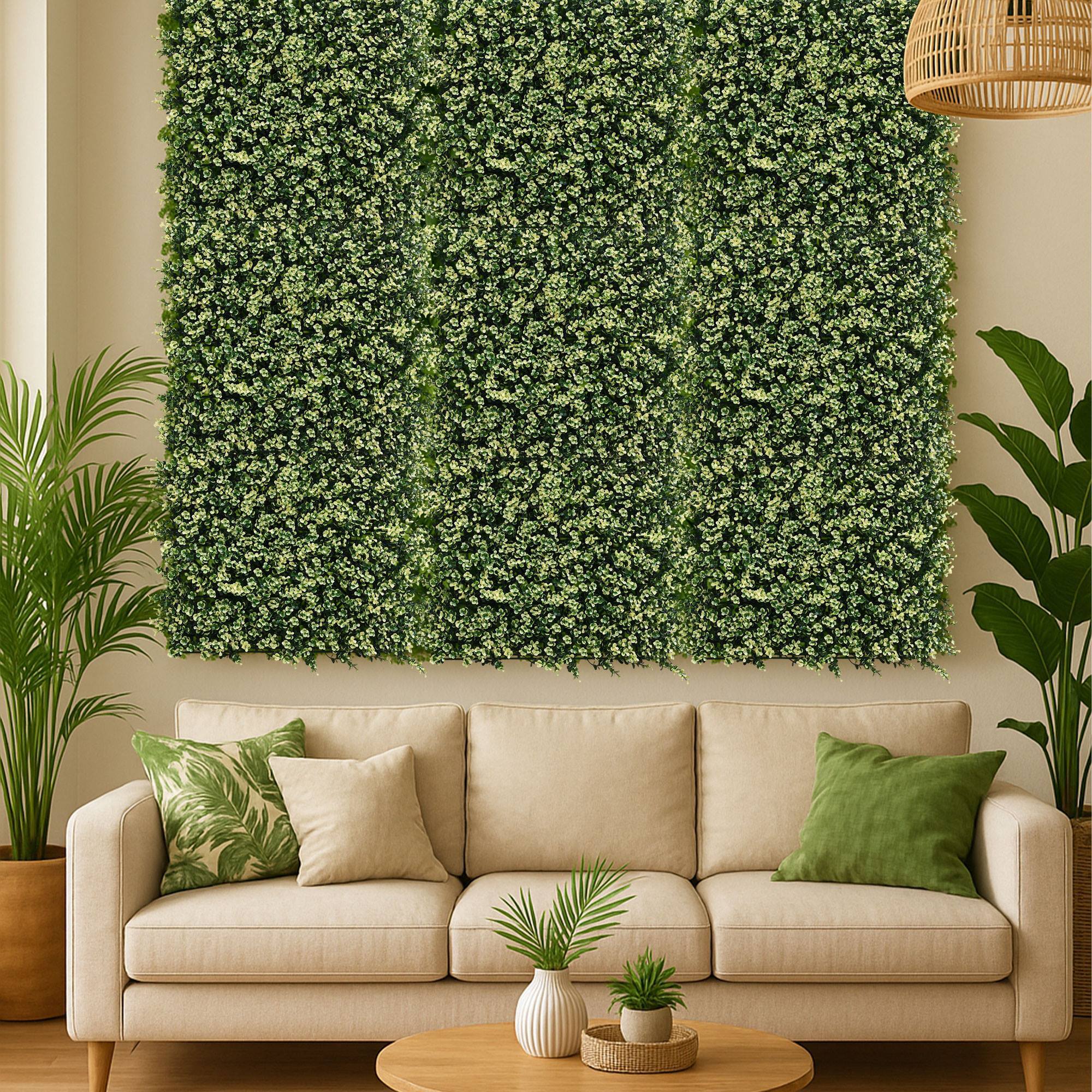 Well home jardín vertical artificial, panel de seto 100x100cm, para decoración interior y exterior - hojas verdes y blancas para decoración natural