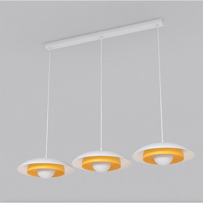 Lampada a sospensione Skin in acciaio bianco con dettagli arancioni