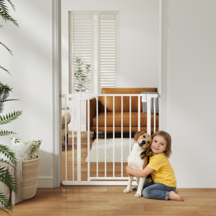 Barrera de Seguridad para Niños y Perros, Extensible 76-89 cm, Puerta para Perros, Bloqueo Doble, Cierre Automático, Apertura Dos Sentidos, Montaje a Presión, Extensión 7 cm, Blanco