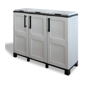 Armadio portarifiuti da esterno o interno, Mobile porta 3 sacchi a 3 ante, 100% Made in Italy, cm 102x37h90, colore Grigio chiaro