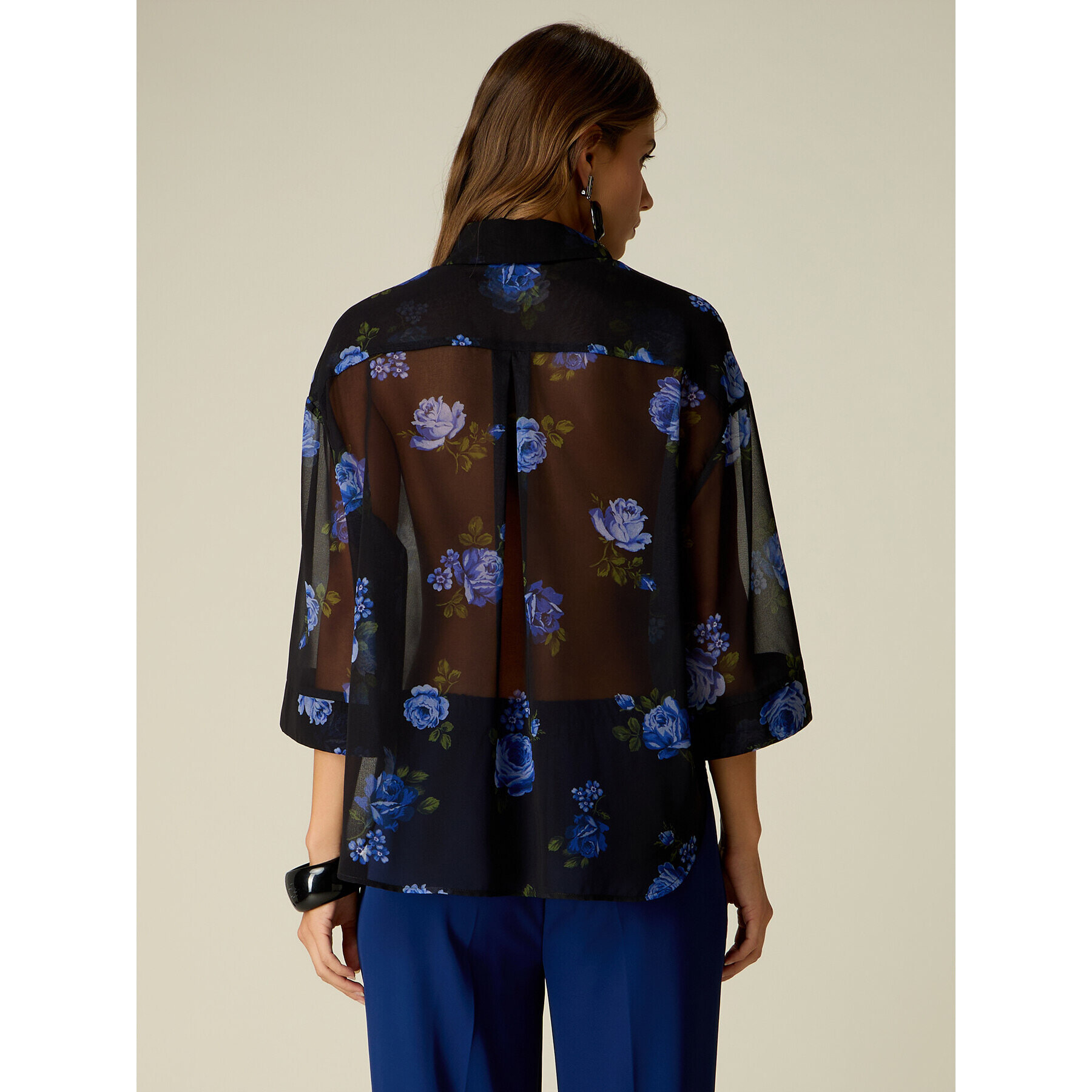 Oltre - Camicia in georgette a fantasia floreale - Nero