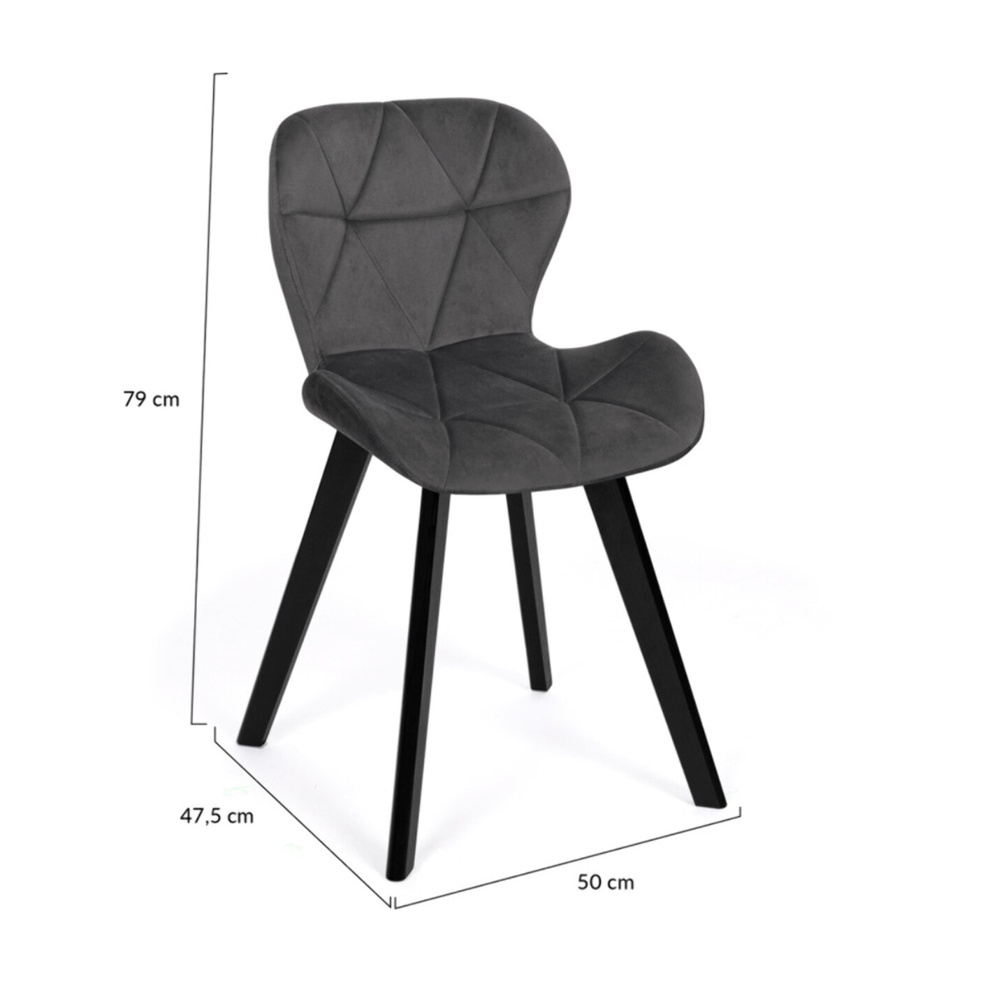 Chaises Daisy en velours et pieds noirs