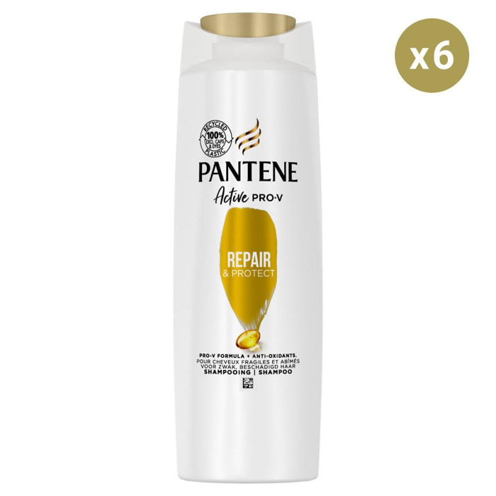 6 Pantene Shampoing Repair & Protect, Pour Cheveux Fragiles et Abîmés, 225ml