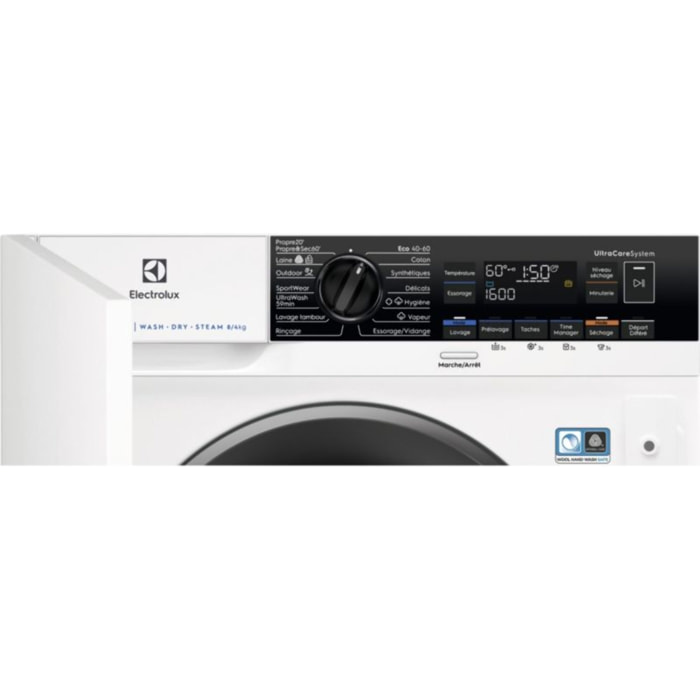 Lave linge séchant hublot encastrable ELECTROLUX EW8W3816BI - 8/4 kg - 1600 tr/min - Classe D - Moteur induction