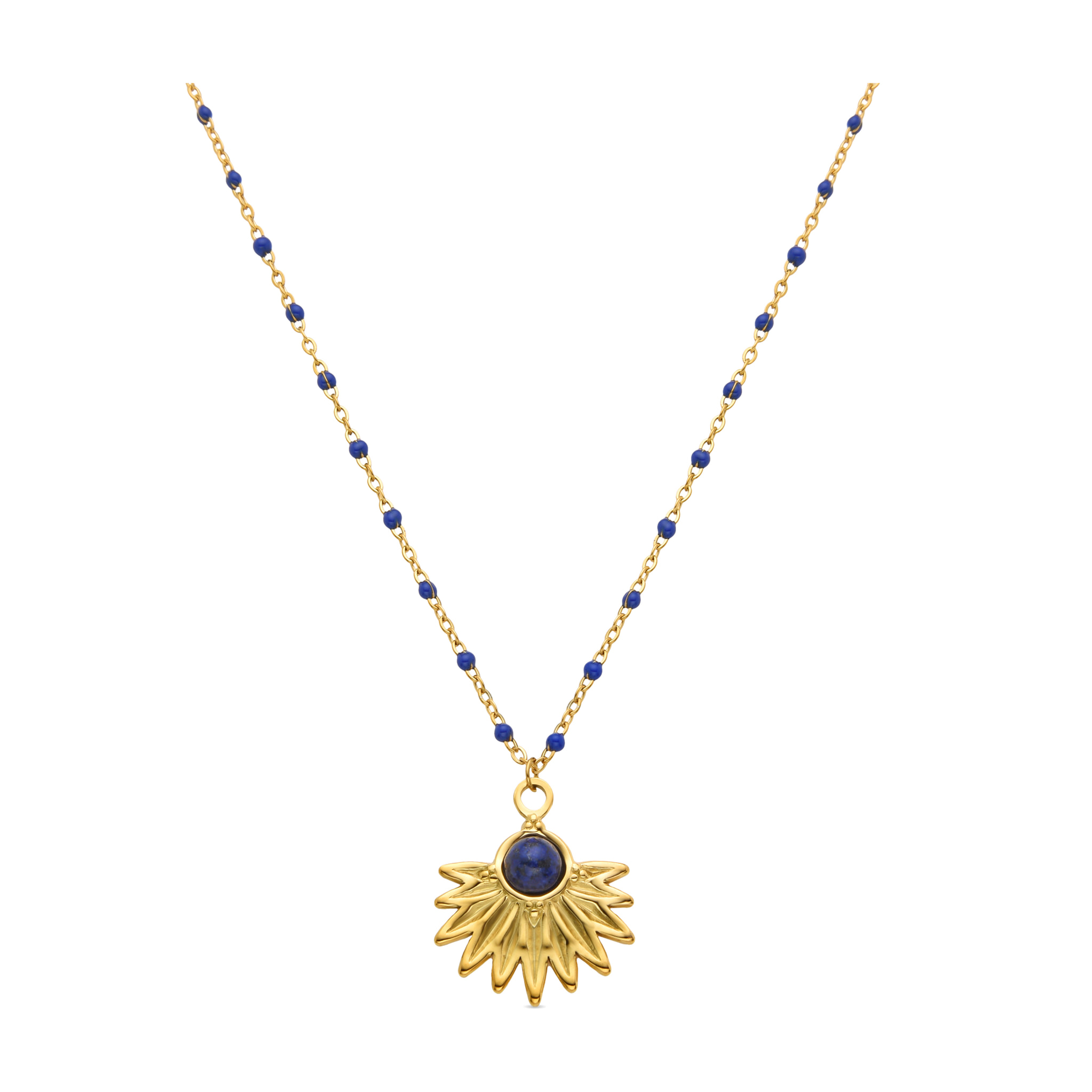 Collar de Lapislazuli Natural acabado en oro amarillo de 18K- Viwing