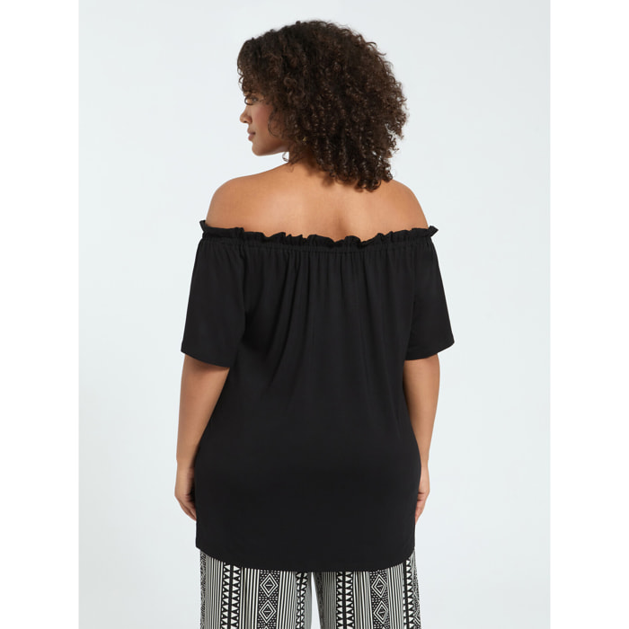 Fiorella Rubino - T-shirt off shoulders in jersey di viscosa - Nero