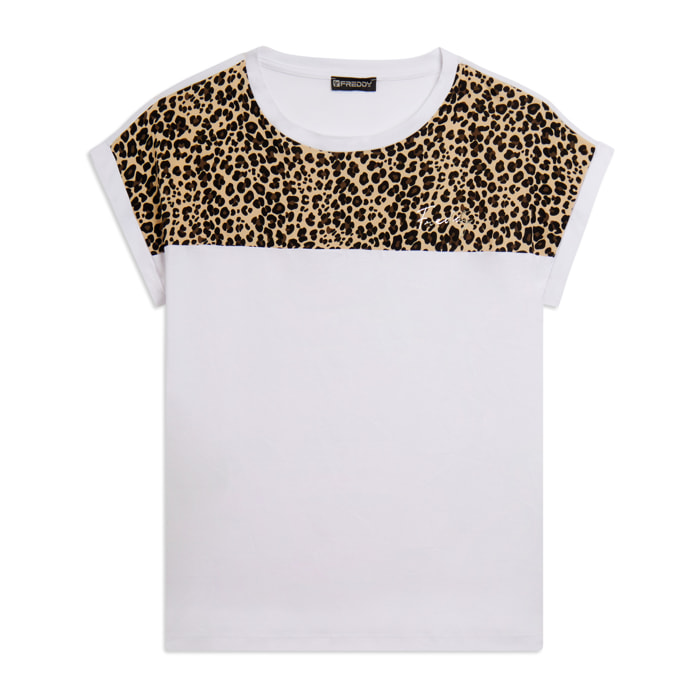 T-shirt Manica Corta con Dettaglio Animalier sulle Spalle