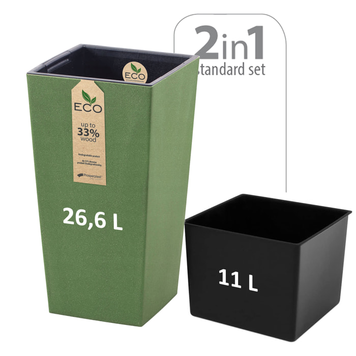 Macetero con inserto Prosperplast Urbi Square Eco 26,6 L en color verde