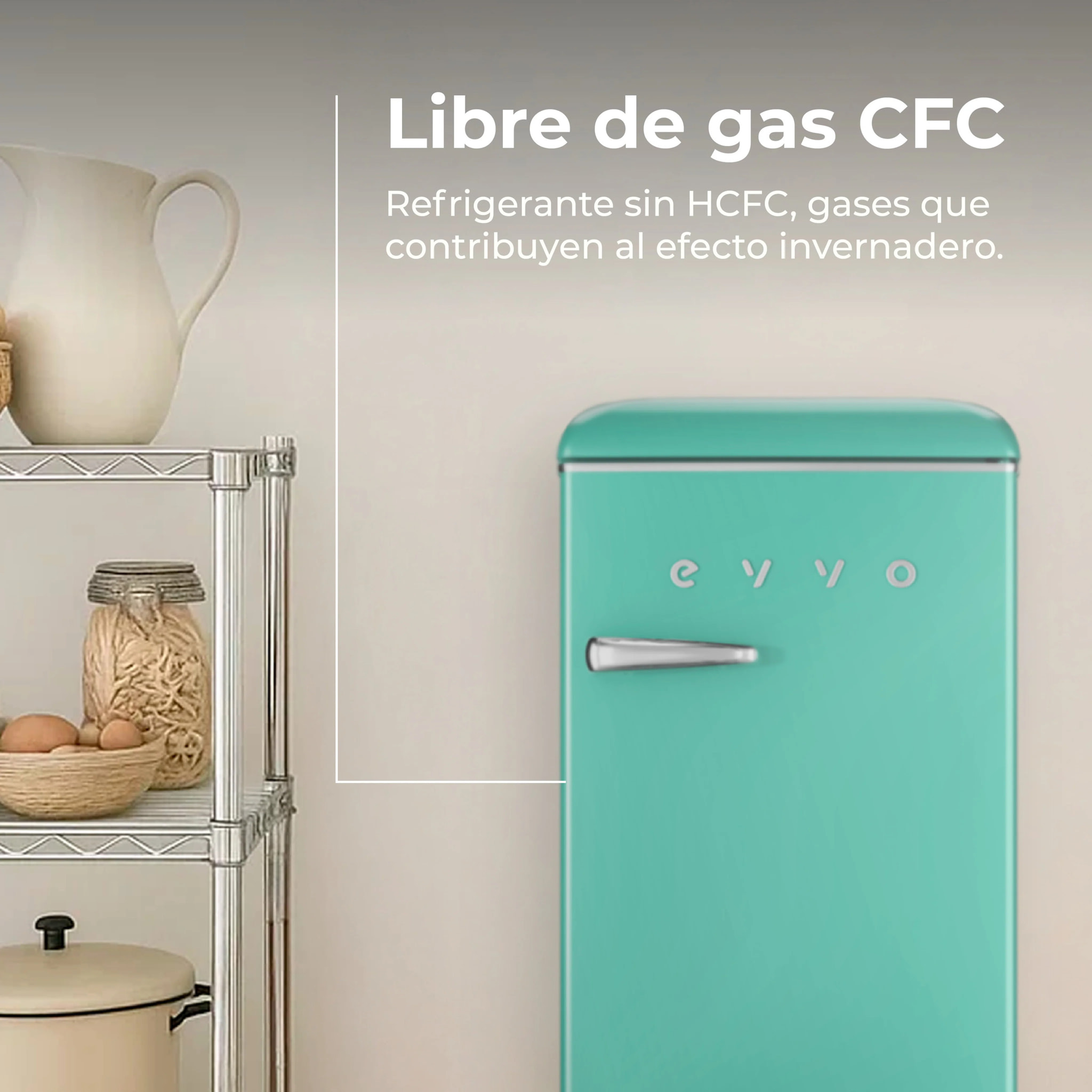 EVVO Frigorífico Mini F26 Retro Verde Aquamarina, 95 l, vintage, bajo consumo, silencioso