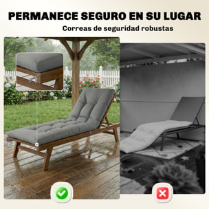 Cojín para Banco Exterior, Cojín para Banco y Tumbona de Jardín con Correas de Sujeción, Protección UV50+, Rebote Lento, para Interior y Exterior, 198x65x13 cm, Gris Claro