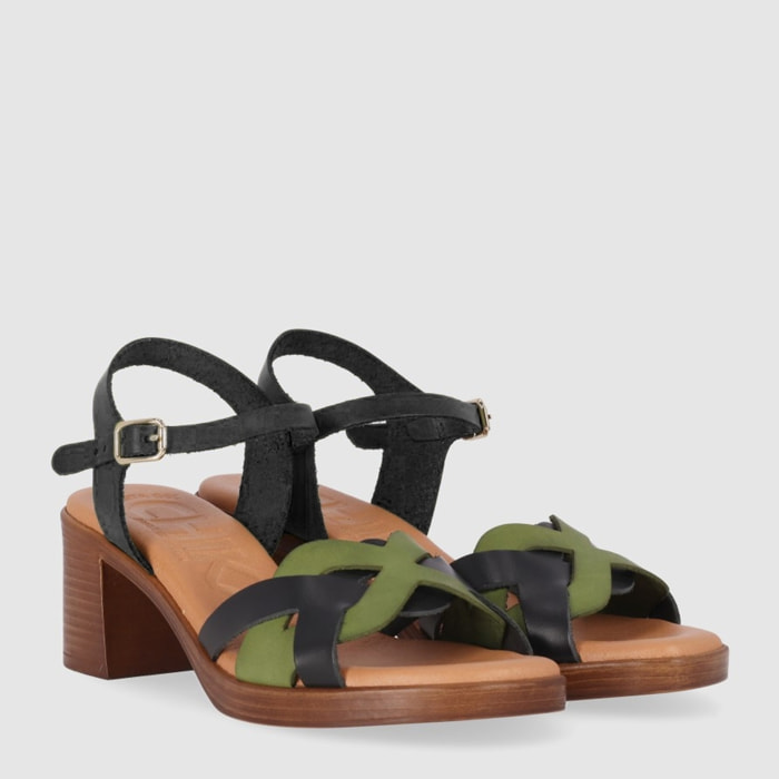 Sandalias de Piel - Multi-Kaki - Tacón: 5 cm