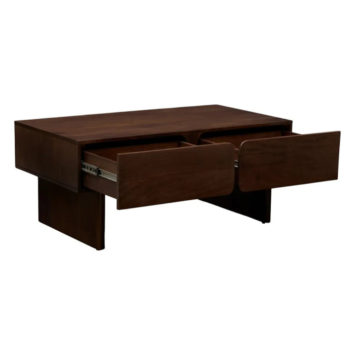 Table basse rectangulaire 2 tiroirs 2 niches Nyero 60x109cm marron