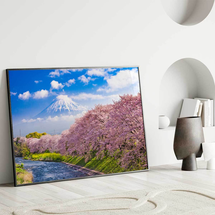 Affiche encadrée mont Fuji et cerisiers en fleurs Affiche + cadre en métal - Noir