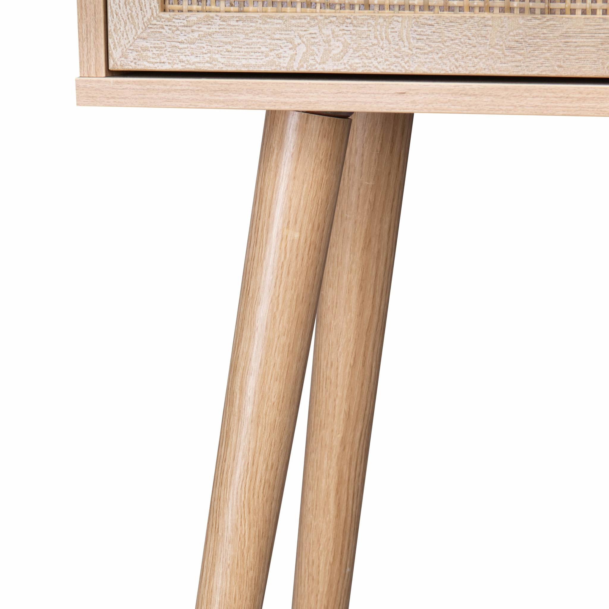 Console en cannage 100x29x81cm  -  Bohème -  Naturel. 1 tiroir.1 espace de rangement. pieds scandinaves décor bois. 1 poignée