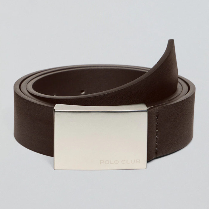 Cinturón Bastian marrón con hebilla metálica y grabado Polo Club