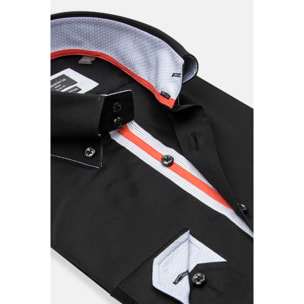 Camicia Uomo 2 Bottoni Button Down Slim Satin Unito Nero