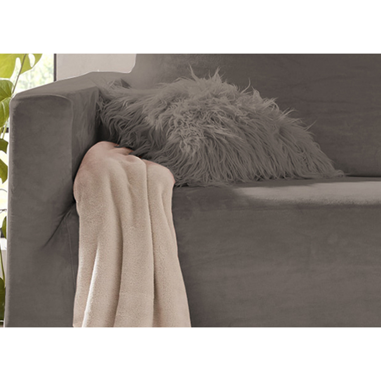 Copridivano 3 Posti Elasticizzato In Tinta Unita Effetto Velluto Modello Morbidissimo Colore Tortora