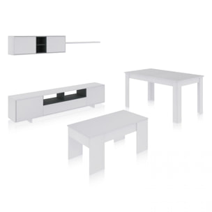 Pack salón con mesa de centro y mesa de comedor Kenzo Max V2B Blanco Brillo - Gris Antracita