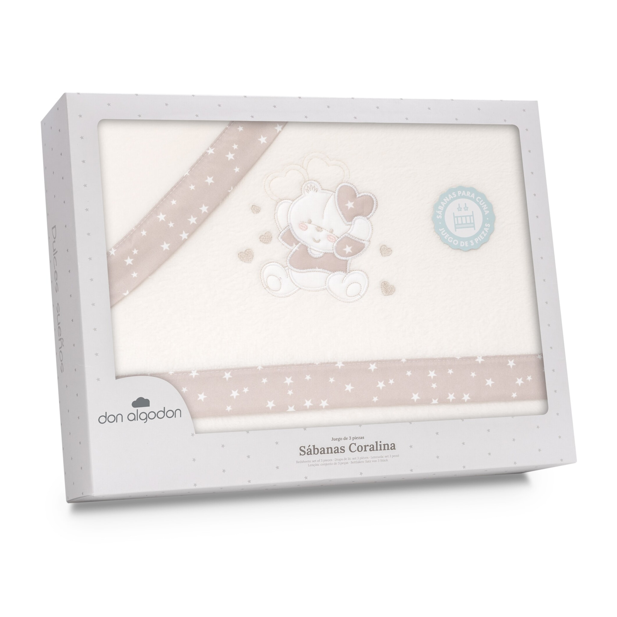 Triptico Coche Coralina D. Algodon Oso Corazones Beig