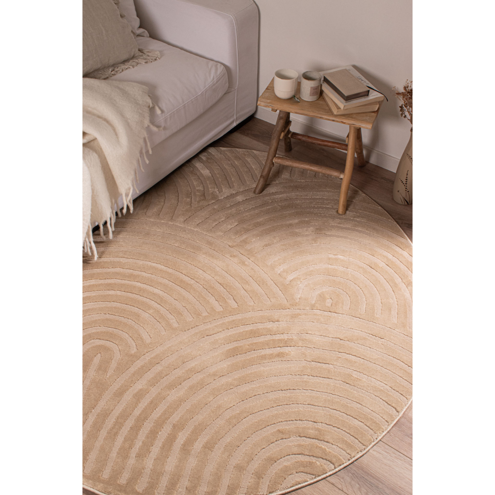 BIANCA - Tapis rond à motif arc en ciel en relief - Beige