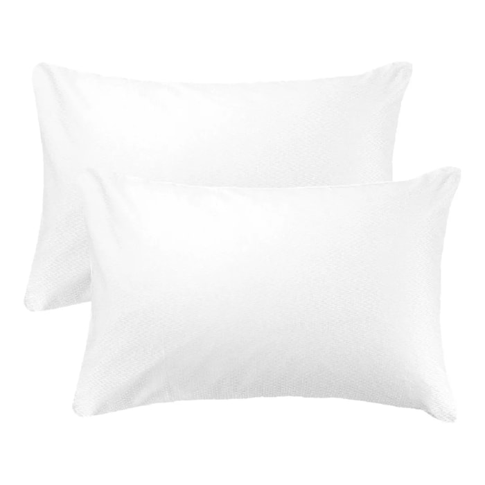 Lot de 2 taies satin de coton motif jacquard blanc Vibrato blanc
