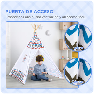 Tienda de Campaña para Niños de +3 Años Tipi Infantil de Madera Portátil con Ventana para Interiores y Exteriores 120x120x155 cm Blanco