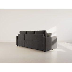 Cyrus - Canapé droit 3 places convertible en velours côtelé - Gris foncé
