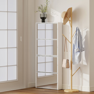 Zapatero Estrecho con Espejo, 4 Puertas Abatibles, Zapatero Entrada Recibidor para 12 Pares de Zapatos, para Pasillo, Espacios Reducidos, 63x17x146 cm, Blanco