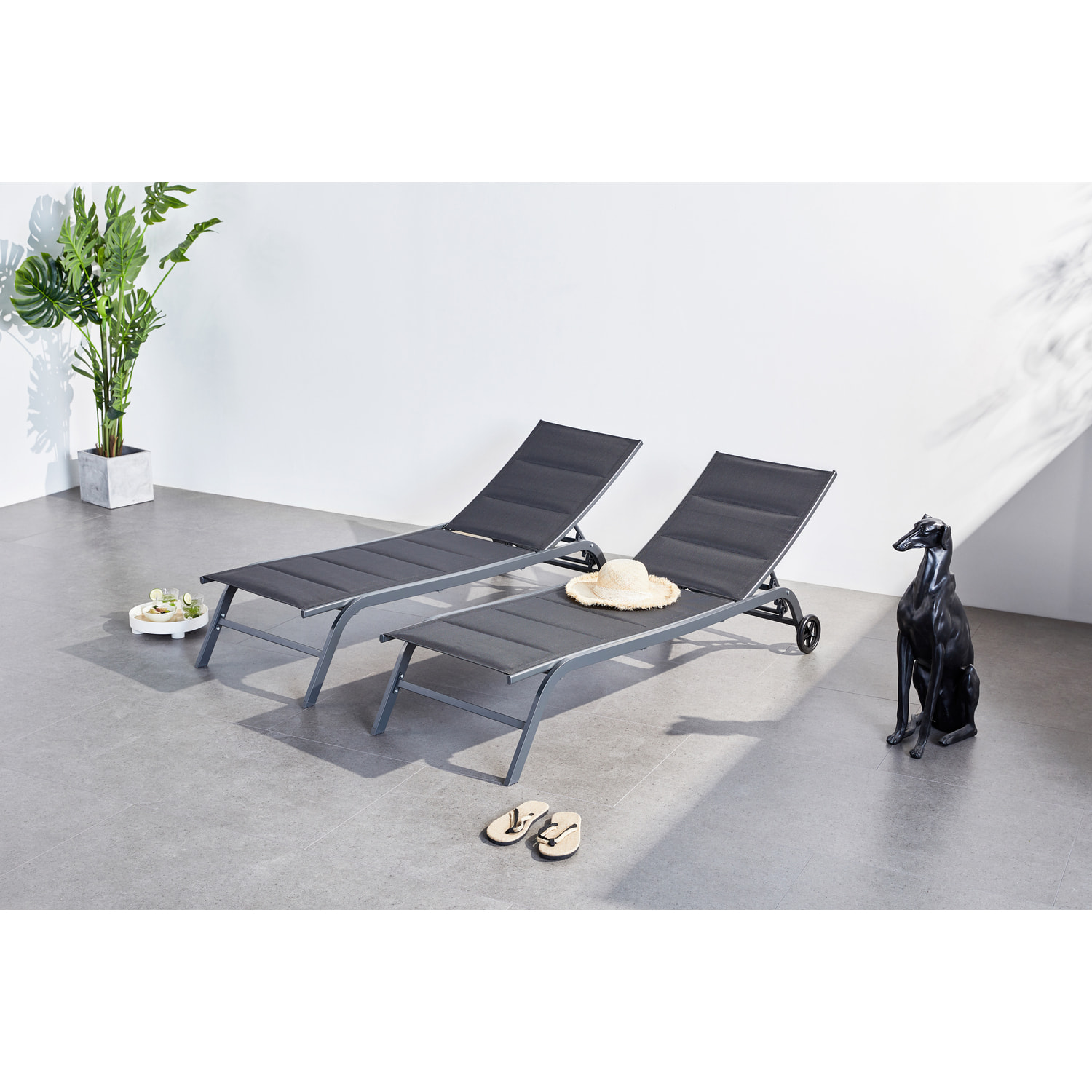 Lot de 2 transats aluminium noir AUCKLAND