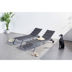 Lot de 2 transats aluminium noir AUCKLAND