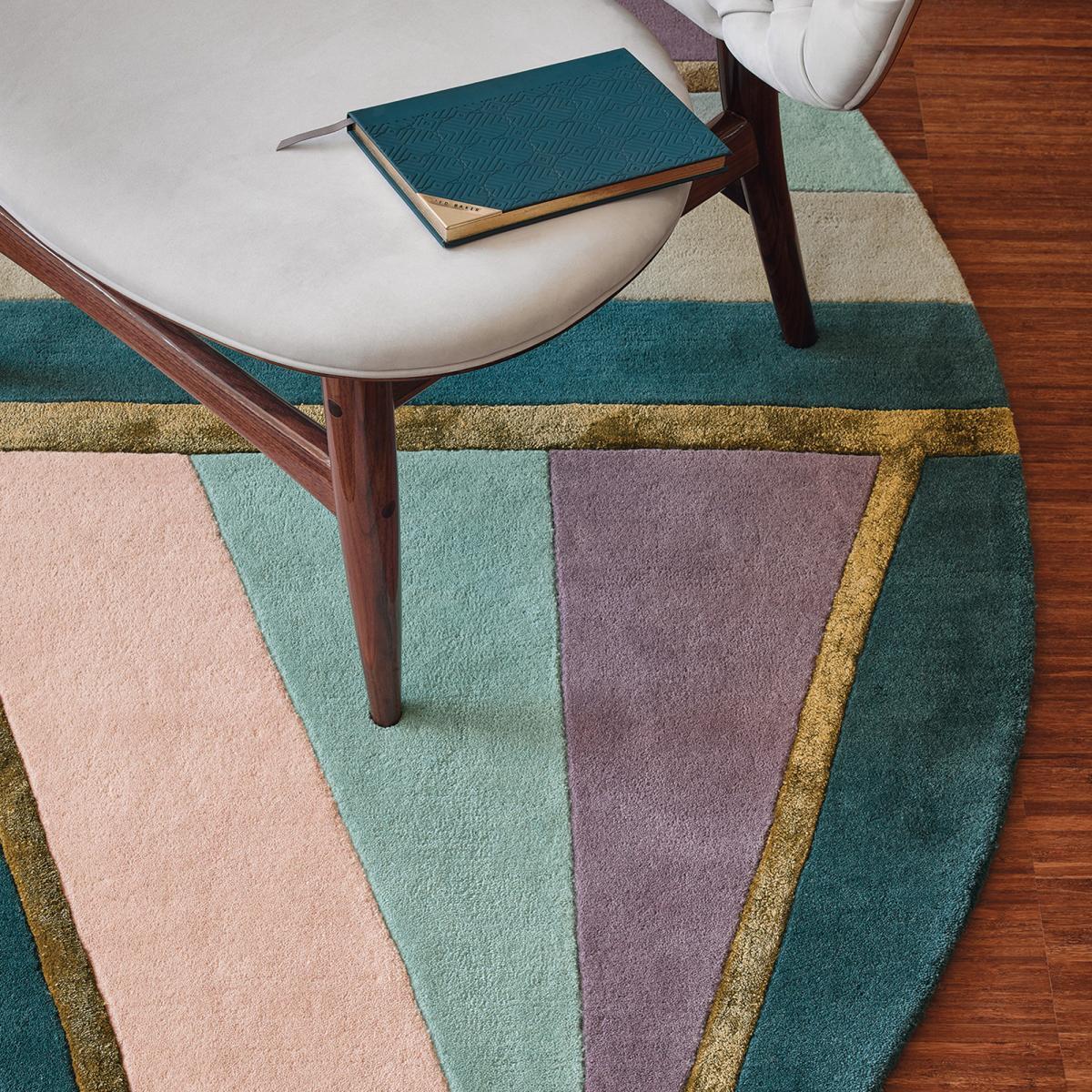 Tapis rond fait à la main en laine motif géométrique NUITOR