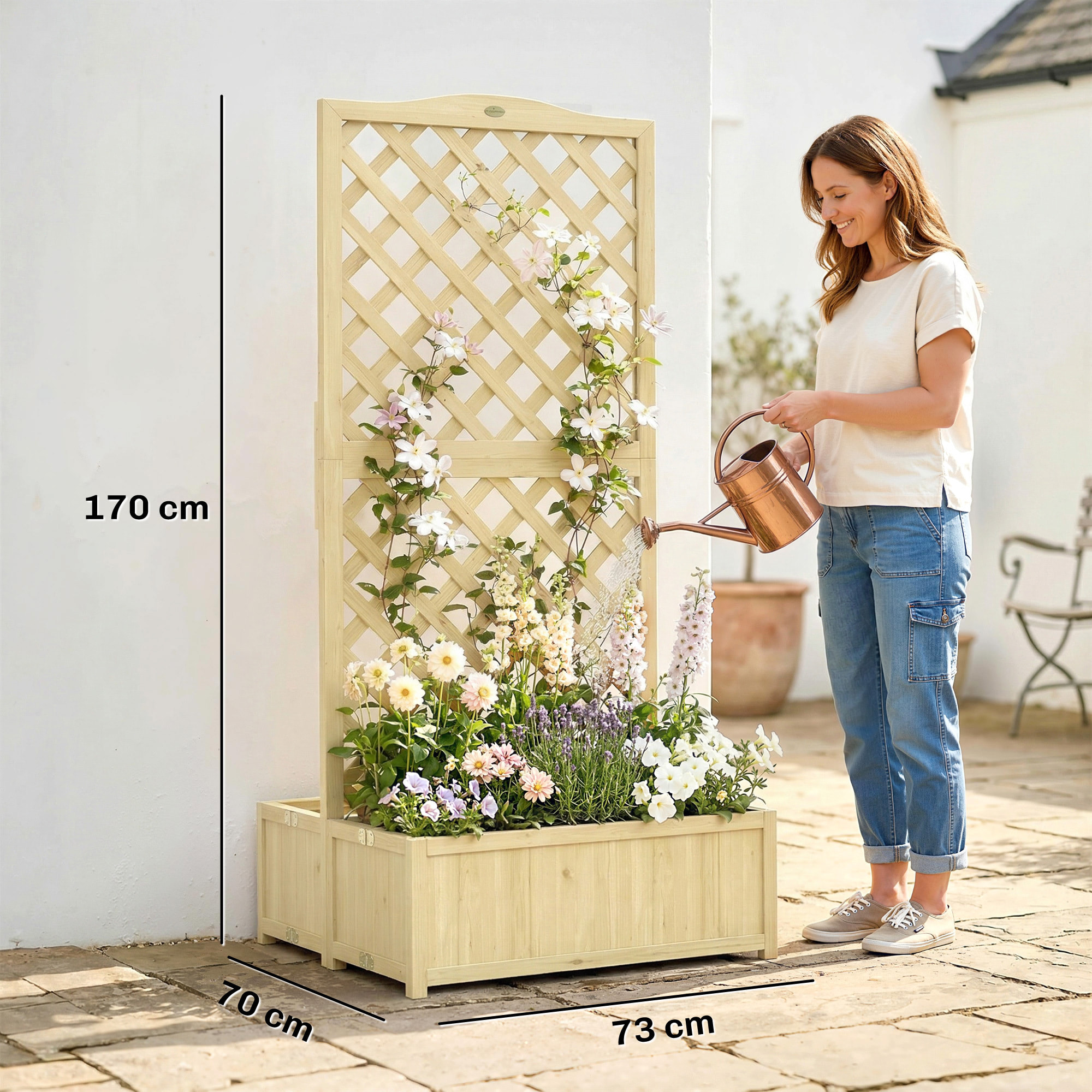 Jardinière double bac treillis haut 1,7m bois sapin pré-huilé