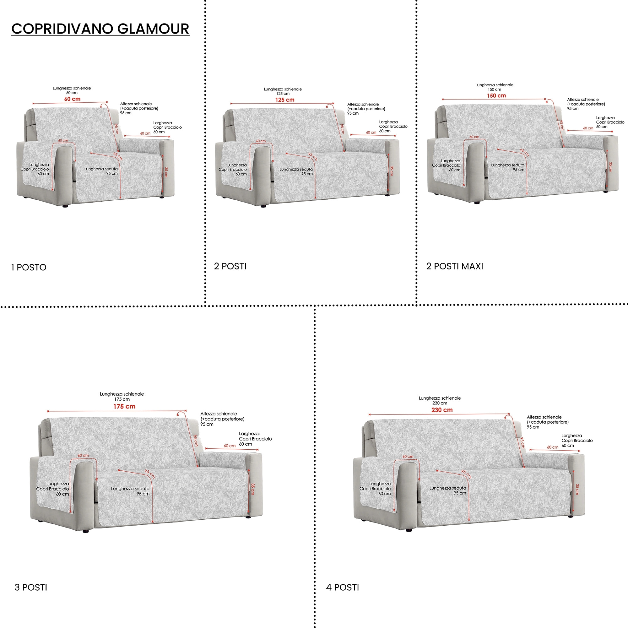 COPRIDIVANO ANTISCIVOLO GLAMOUR MADE IN ITALY – FUMO