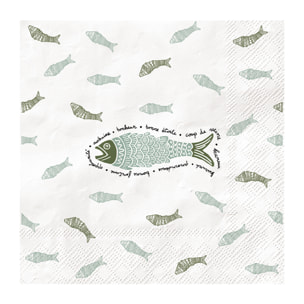 Lot de 20 serviettes en papier motif poisson - Bleu