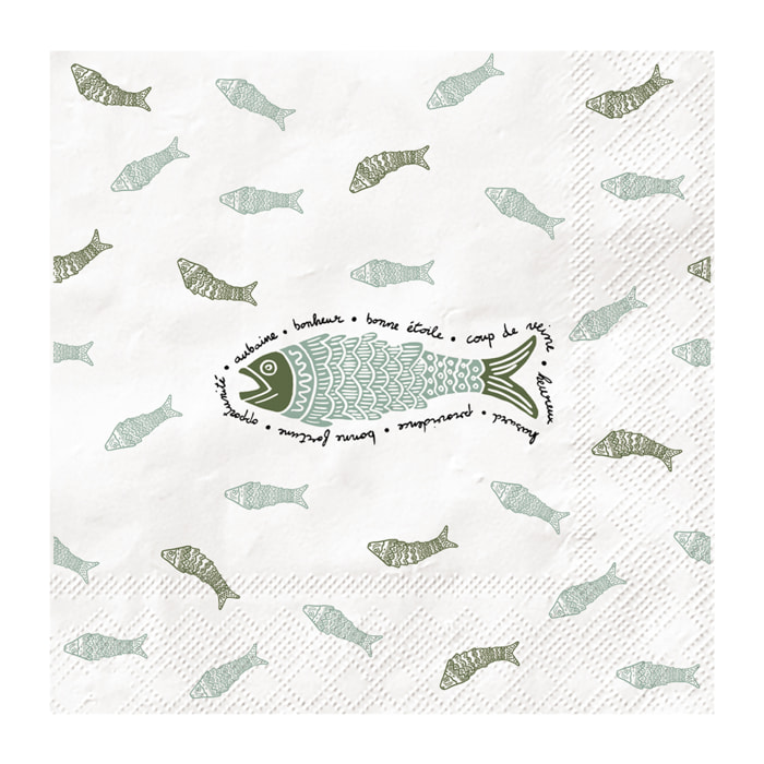 Lot de 20 serviettes en papier motif poisson - Bleu