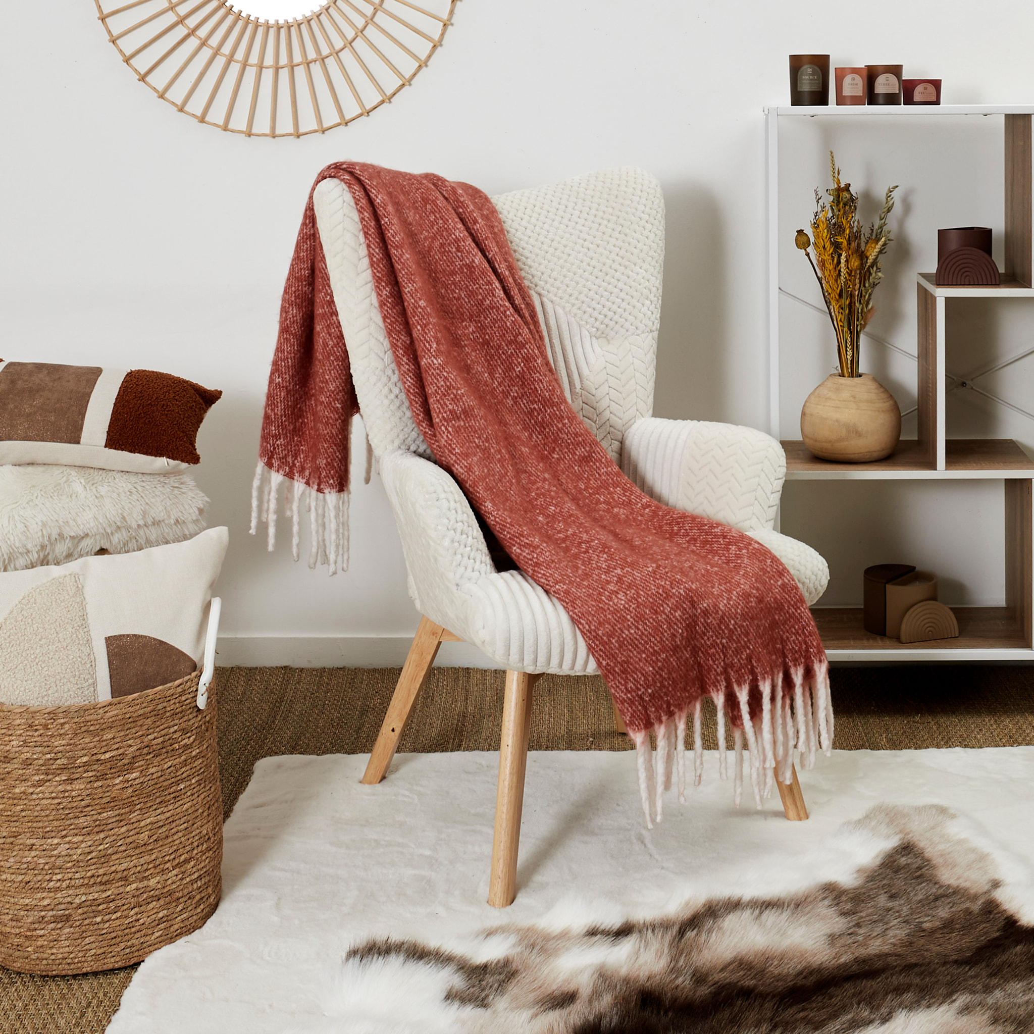 Plaid - HOME DECO FACTORY - Terracotta A Franges - Orange