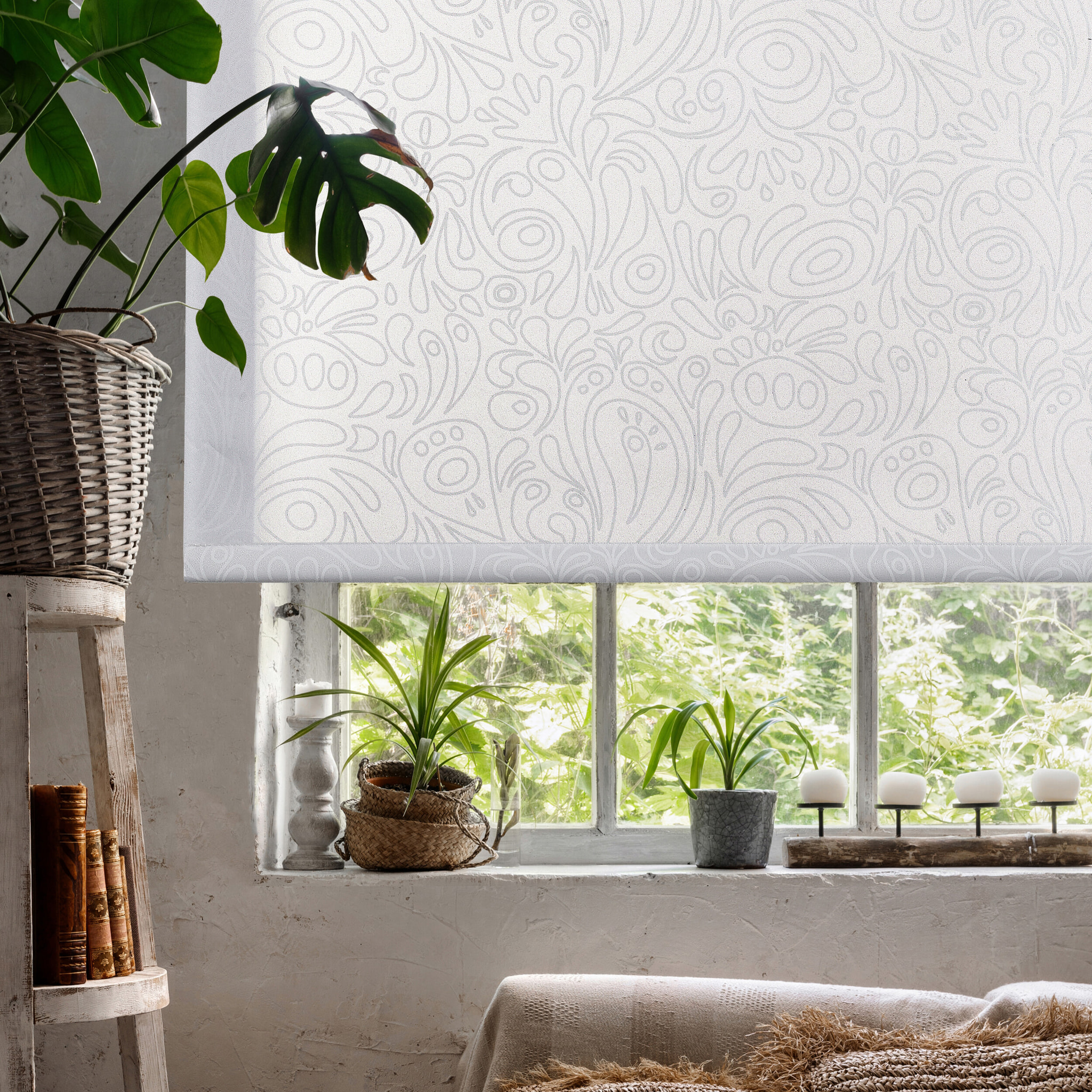 Estor Easyfix Tráslucido Deco Paisley Blanco