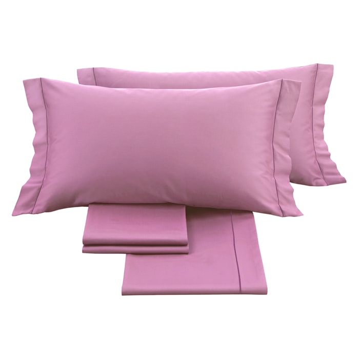 Completo letto in raso tinta unita malva opera 100% cotone