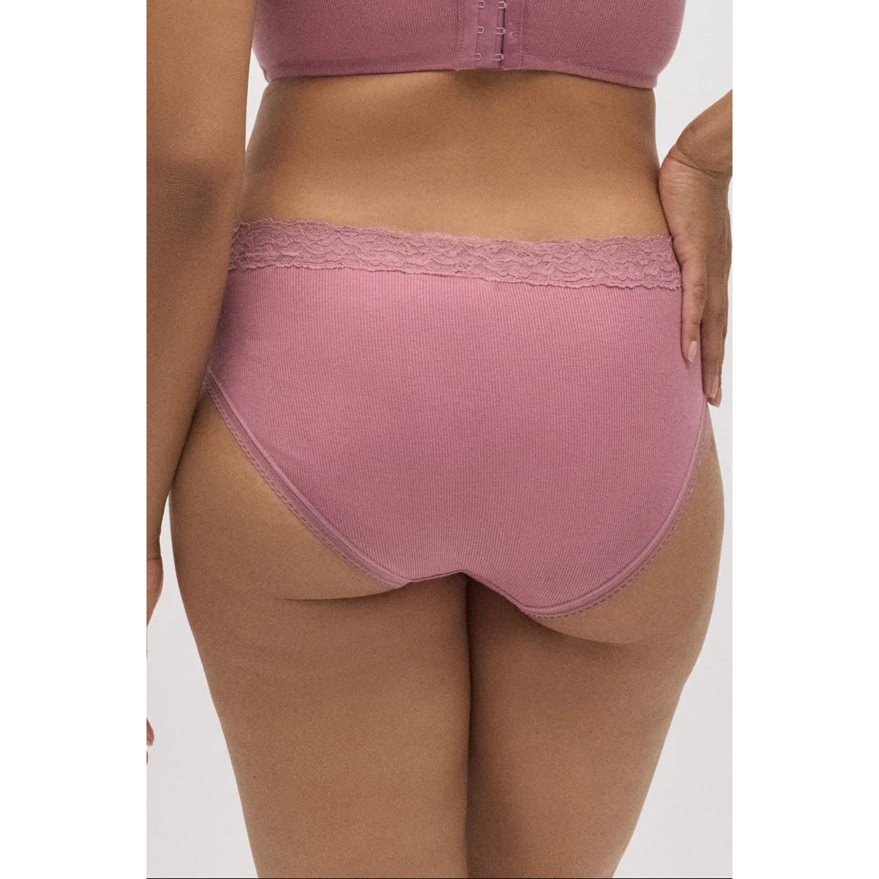 Slip midi a coste con pizzo rosa