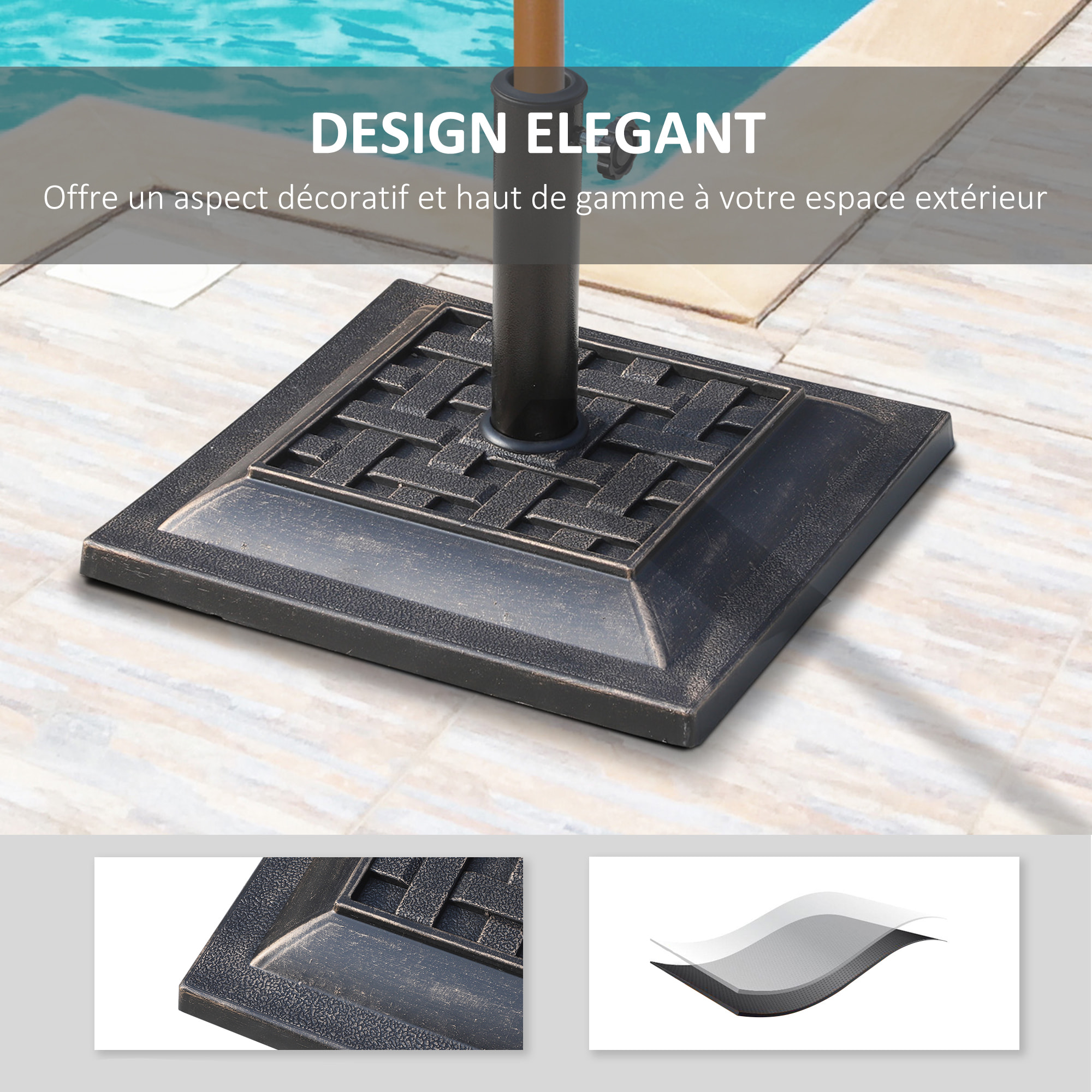 Pied de parasol résine 9 kg - pour mât de Ø 38/48 mm - 44 x 44 x 33 cm - bronze