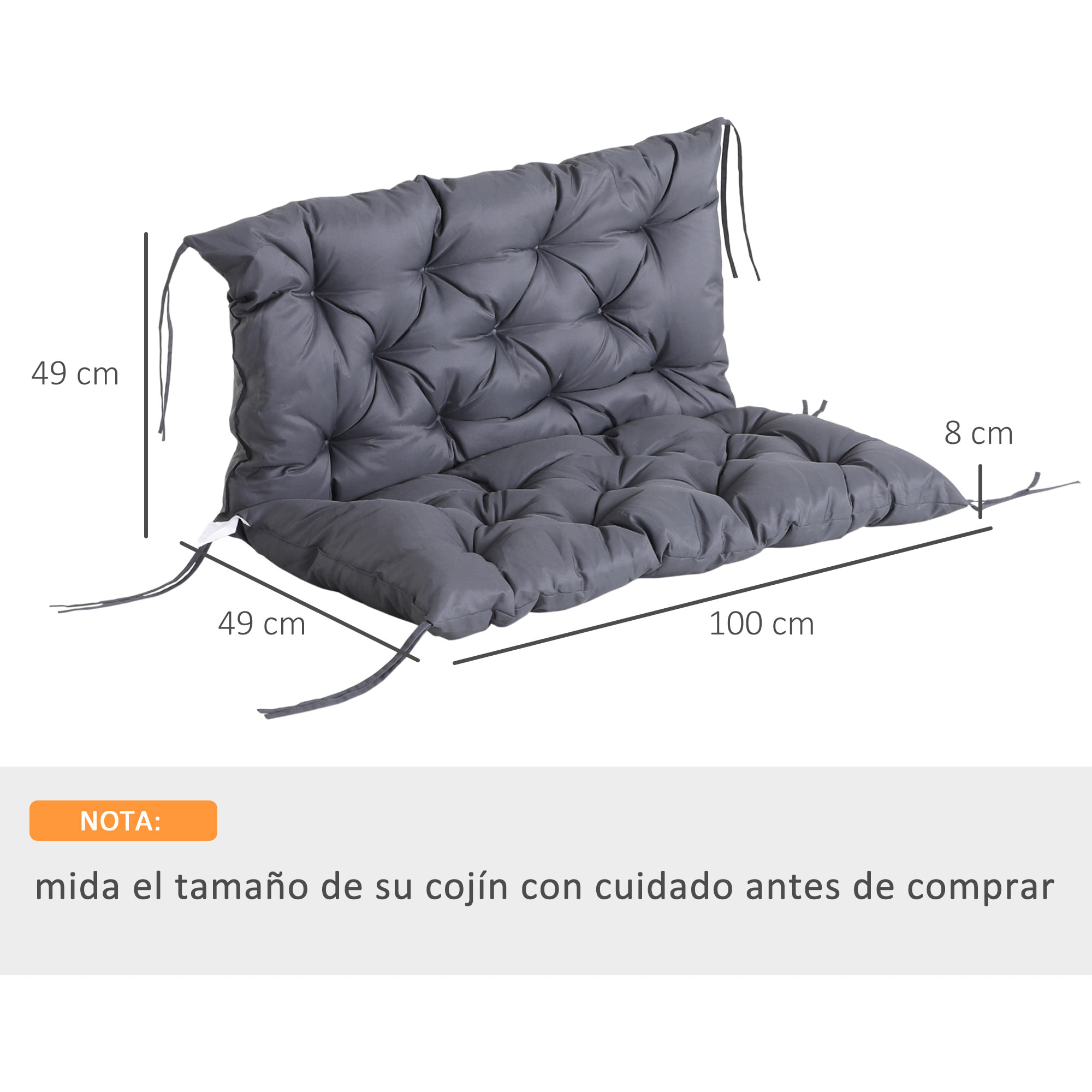Cojín para Banco de 2 Plazas con Respaldo 100x98x8 cm para Jardín Terraza Gris