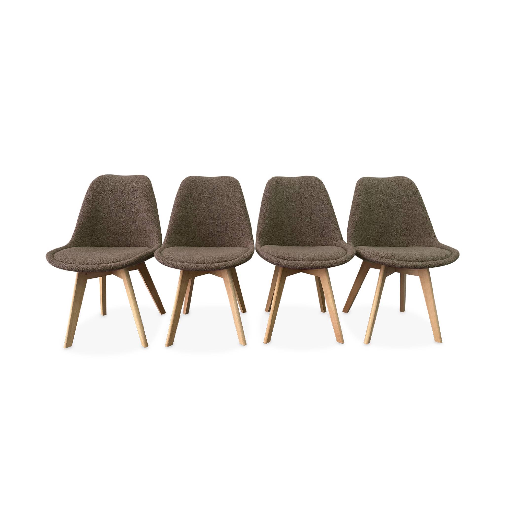 Lot de 4 chaises scandinaves NILS revêtement bouclette taupe. pieds bois de hêtre. chaise 1 place