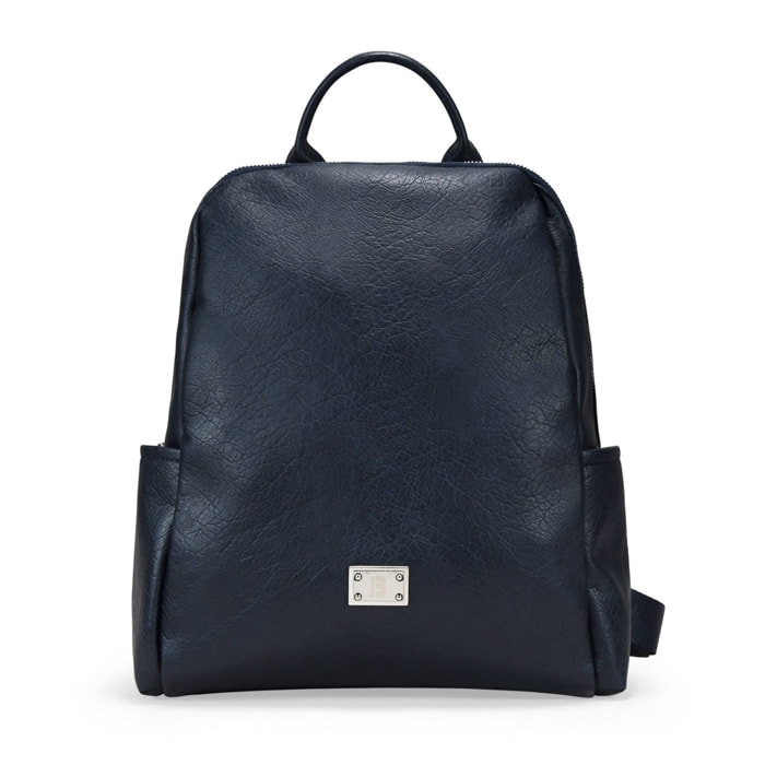 Mochila azul con cremallera y bolsillos laterales