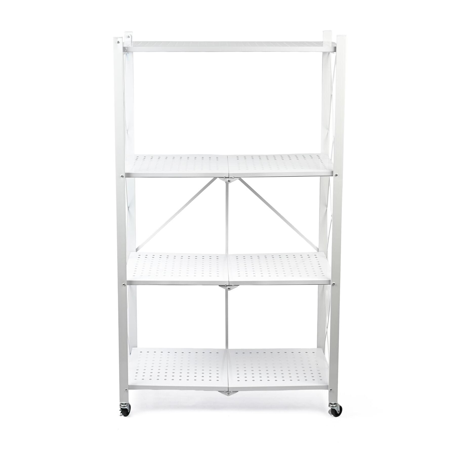 Estantería de Almacenamiento PLEGABLE de 4 Estantes con ruedas, SIN montaje - 71x34x125cm color Blanco