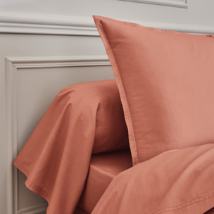 Drap plat uni en percale de coton, PREMIÈRE, Rose Corail