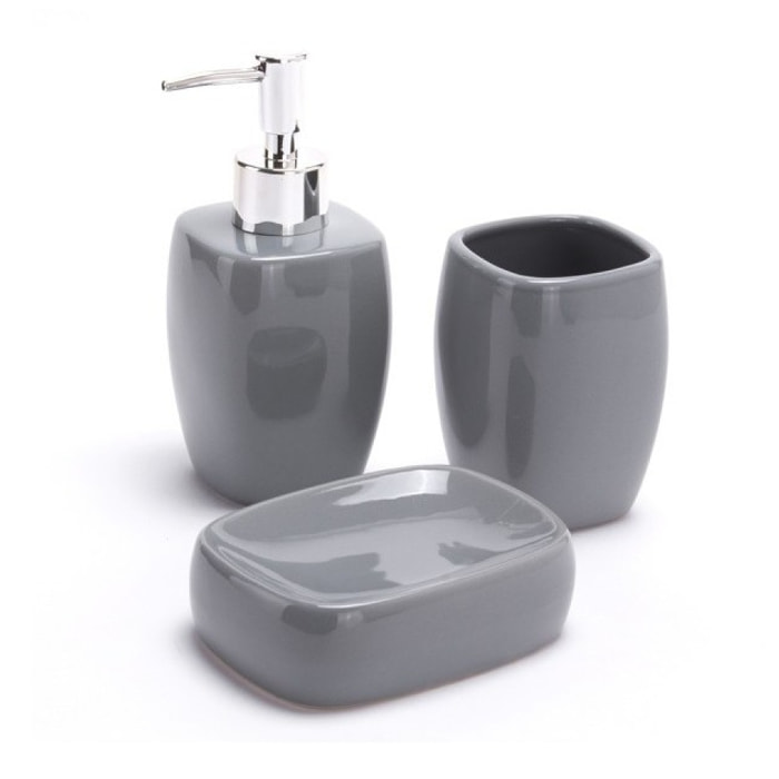 Ensemble 3 accessoires de salle de bain Céramique CLASSIC Gris MSV